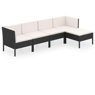 vidaXL Set De Muebles De Jard&iacute;n 5 Pzas Y Cojines Rat&aacute;n Sint&eacute;tico Negro Vidaxl
