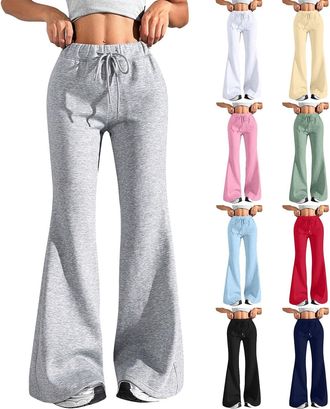 Generic Womens Elegant Fabric Jogging Bottoms with Drawstring Low Waist Yoga Trousers Plain Elegant Casual Trousers Wide Leg Sports Trousers Baggy Comfortable