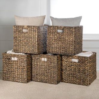 Happimess Bryce Classic Farmhouse Handwoven Hyacinth Collapsible Storage Cube Baskets with Handles, in Brown at Nordstrom