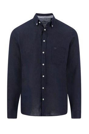 Fynch-Hatton Fynch-Hatton Mens LONG SLEEVED LINEN SHIRT NAVY Cotton - Size X-Large