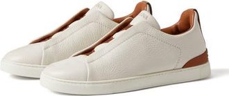 Ermenegildo Zegna Triple Stitch Deerskin Leather Slip-On Sneaker in White/Folliage at Nordstrom, Size 10.5Us