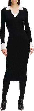 Karl Lagerfeld Kleedjes, Dames, Zwart, XS, Jurk lslv polo gebreide jurk 246w 1319
