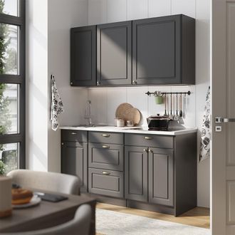 Vicco Cocina Para Solteros Fame-line, Antracita-oro Landhaus/antracita, 150 Cm, Et Antracita, Vicco