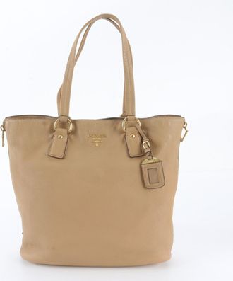 Prada Brown Leather Handbag Shoulder Bag Tote Bag (Pre-Owned)