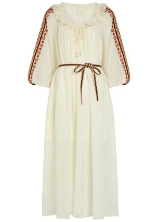 Zimmermann Aster Embroidered Belted Ramie Maxi Dress - Cream - 4 (UK 16 / XL)
