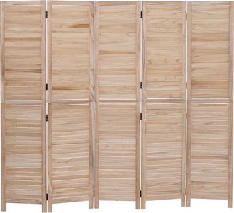 Hhg [nunca Usado] Biombo Hhg-514b, Separador De Ambientes, Mampara De Protecci&oacute;n Visual, Madera De Paulownia Vintage, 180 X 200 Cm, Natural