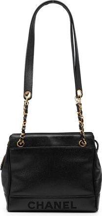 Chanel Pre-owned Womens Caviar Logo Chain Shoulder Bag - Black Leather - One Size