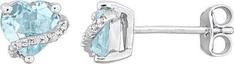 Rina Limor Silver 2.02 Ct. Tw. Diamond & Blue Topaz - Sky Heart Stud Earrings