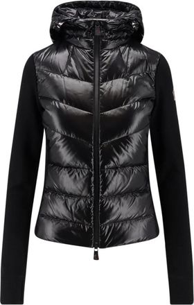 Moncler Zwarte Gewatteerde Hoodie met Logo - Dames - Winterjassen - Zwart - S - Polyester - Jassen