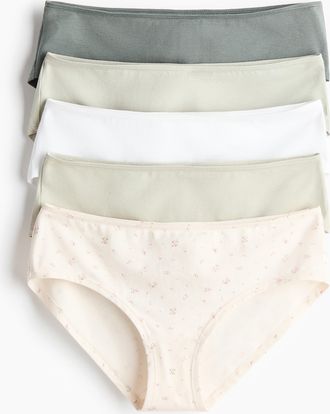 H&M 5er-Pack Baumwollhipster - Cremefarben/Gebl&uuml;mt