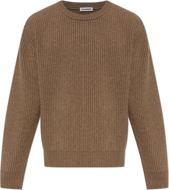 Jil Sander Wollen V-hals Trui - Heren - Ronde hals truien - Bruin - S - Wol - Truien & Vesten