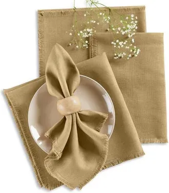 Solino Home Linen Dinner Napkins Set of 4, 20 x 20 Inch for Dining Table, Holiday and Everyday Table Decor - Fringe in Kelp at Nordstrom, Size Large