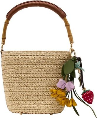 Self Portrait Self-Portrait Charm-Adorned Raffia Bucket Bag Beige