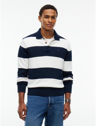 Tommy Hilfiger Mens Tommy Jeans Slim Fit Sweater Polo - Blue Stripe - M