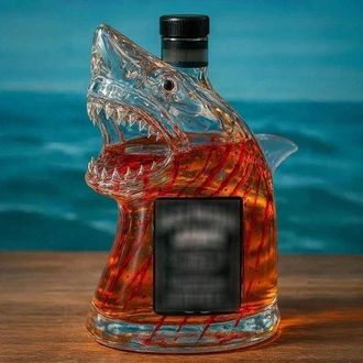 OEM Decantador De Whisky De 300 Ml Con Forma De Tibur&oacute;n: Exclusivo Vaso De Cristal Transparente Con Grabado De Tibur&oacute;n, Hombres, Un Vaso &Uacute;nico