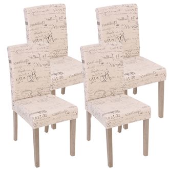 Hhg Juego De 4 Sillas De Comedor Littau, Silla Silla De Cocina, Textil Con Letras, Crema, Patas Estructura - Roble