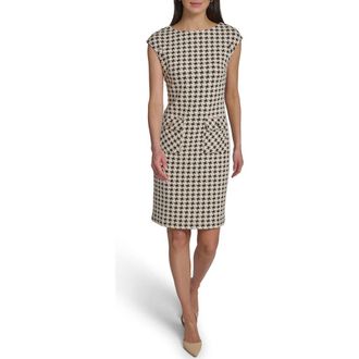 Tommy Hilfiger Cap Sleeve Houndstooth Sheath Dress in Mink/White at Nordstrom Rack, Size 10