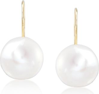 Ross-Simons 10-11mm Cultured Button Pearl Drop Earrings in 14kt Yellow Gold