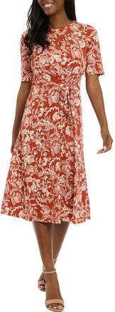 London Times Side Tie Jersey Midi Dress in Rust/Beige at Nordstrom Rack, Size 12