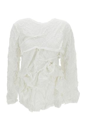 Comme Des Gar&ccedil;ons White Crinkled Ruffle Cotton-Blend Tank Top