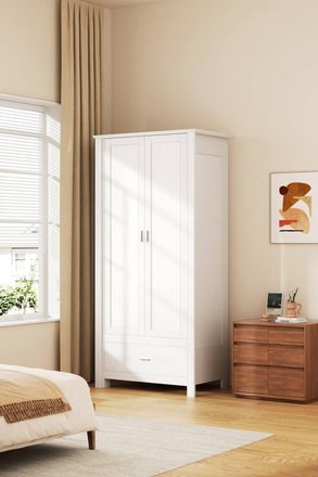 Living and Home Modern Double-Door Wardrobe with Drawer & Hanging Rail in White