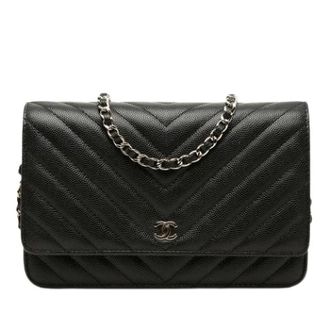 Chanel Pre-owned Wallet on Chain - Quilted Caviar Leather - Dames - Pre-owned - Zwart - Maat: ONE Size Leer