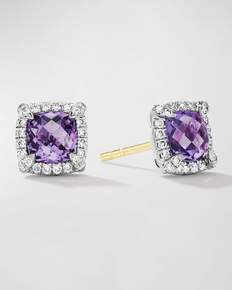 David Yurman 5mm Chatelaine Pavé Bezel Stud Earrings with Gemstone and Diamonds in Silver
