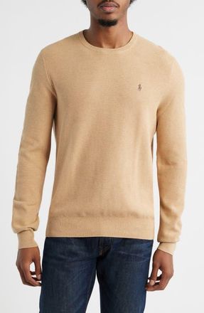 Polo Ralph Lauren Textured Cotton Crewneck Sweater in Camel Melange at Nordstrom, Size Xx-Large