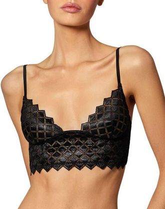 Kiki De Montparnasse Lamine Embroidery Longline in Black at Nordstrom, Size X-Small