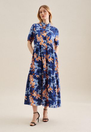 Seidensticker Sommerkleid SEIDENSTICKER Schwarze Rose, Damen, Gr. XS34, Normalgr&ouml;ssen, blau, 100% Leinen, bedruckt, regular fit, Kleider Sommerkleid, Kurzarm Kragen