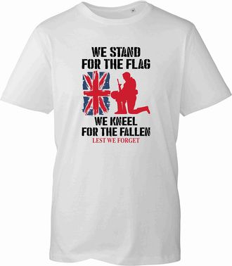 Generic We Stand for The Flag T-Shirt, Lest We Forget British Arm Remembrance Day British Flag Unisex Kids Adults Top (White, 3 Years)