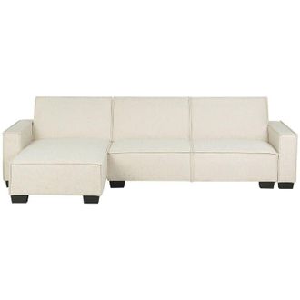 Beliani Beliani - Sof&aacute; Cama Esquinero Tapizado En Tela Beige 3 Plazas Cama En Forma De L Izquierda Romedal