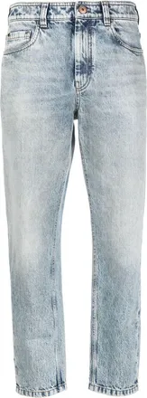 Brunello Cucinelli acid wash boyfriend jeans - women - Calf Leather/Cotton/Cotton/Eco Brass - 36 - Blue