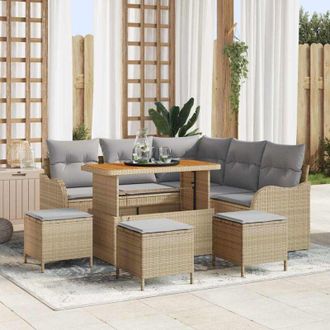 vidaXL Conjunto De Sof&aacute; De Jard&iacute;n 9 Pcs Beige Rat&aacute;n Sint&eacute;tico Vidaxl