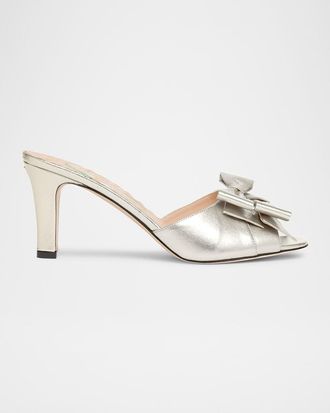 Valentino Garavani Bowow Logo Metallic Leather Sandals