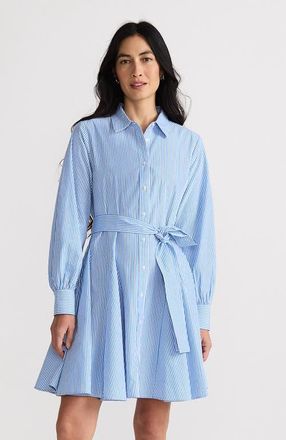 Lands End Poplin Button Front Dress with Godets in Blue/white Mini Stripe at Nordstrom, Size X-Small P