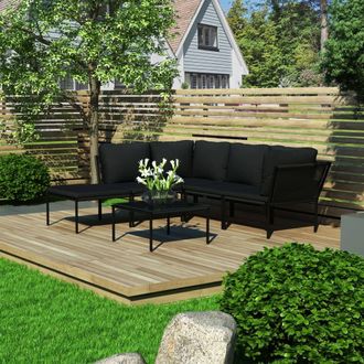 vidaXL Juego De Muebles De Jard&iacute;n Con Cojines 6 Piezas Pvc Negro Vidaxl