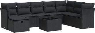 vidaXL Set De Sof&aacute;s De Jard&iacute;n Con Cojines 9 Pzas Rat&aacute;n Sint&eacute;tico Negro Vidaxl