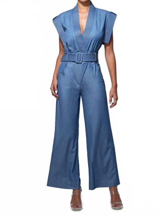 Adelyn Rae Talia Wide Leg Jumpsuit In Blue