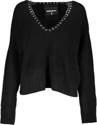 Patrizia Pepe Elegante V-hals trui met stijlvolle details - Dames - V-hals truien - Zwart - XS - Truien & Vesten