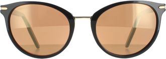 Serengeti Eyewear Round Shiny Black Mineral Polarized Drivers Gold Elyna