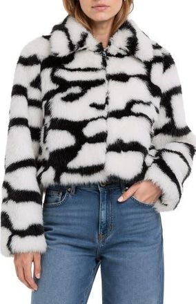 All in Favor Abstract Print Faux Fur Jacket in Black Off/White at Nordstrom Rack, Size Large