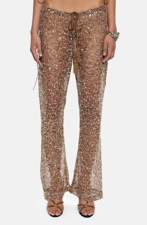 Jaded London Deva Sequin Knit Trousers in Gold at Nordstrom, Size 10