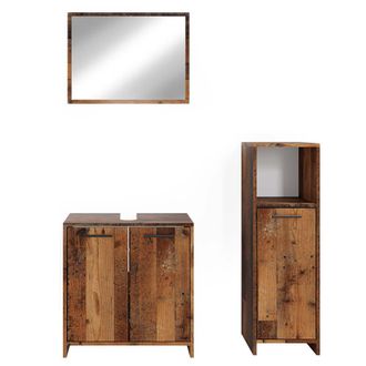 Vicco Conjunto De Muebles De Ba&ntilde;o Kiko, Roble R&uacute;stico, 3 Partes, Con Armario Midi