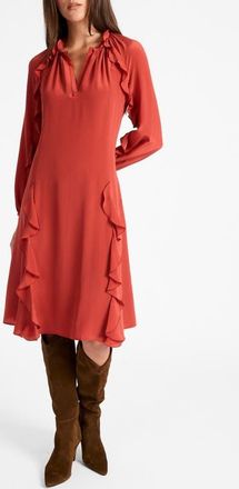 Santorelli Jayda Silk Long Sleeve Ruffle Dress in Rust at Nordstrom, Size 16