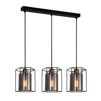 Netlighting Kalula Industrial Retro 3 Light Bar Pendant Ceiling Light E27 in Black