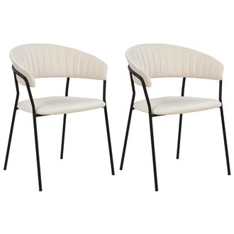 Beliani Beliani - Conjunto De 2 Sillas De Comedor Modernas Asiento Tapizado En Terciopelo Reposabrazos Respaldo Curvo Patas Negras Blanco Crema Mariposa