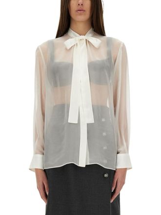 Dolce & Gabbana Silk Chiffon with Bow Detail Shirt - White
