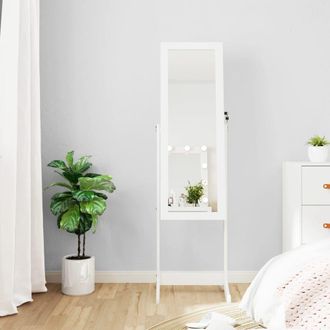 Berkfield Home Mirror Jewellery Cabinet with LED Lights Free Standing White