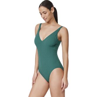 Gottex Medina Textured V-Neck One Piece in Bottle Green at Nordstrom, Size 12